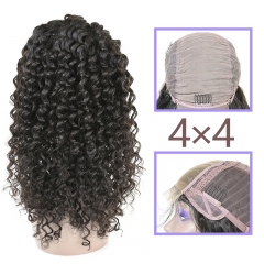 Natural #1b Brazilian Virgin Human Hair 4x4 closure wig deep curly