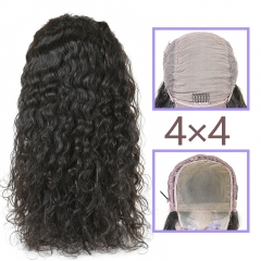 Natural #1b Brazilian Virgin Human Hair 4x4 closure wig indian wavy
