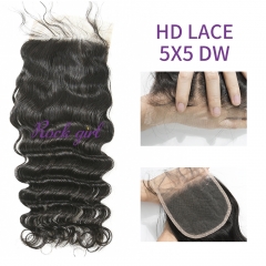 Swiss Lace Raw Human Hair Deep Wave 5x5  Lace Closure