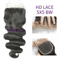 Swiss Lace Raw Human Hair Body Wave 5x5  Lace Closure