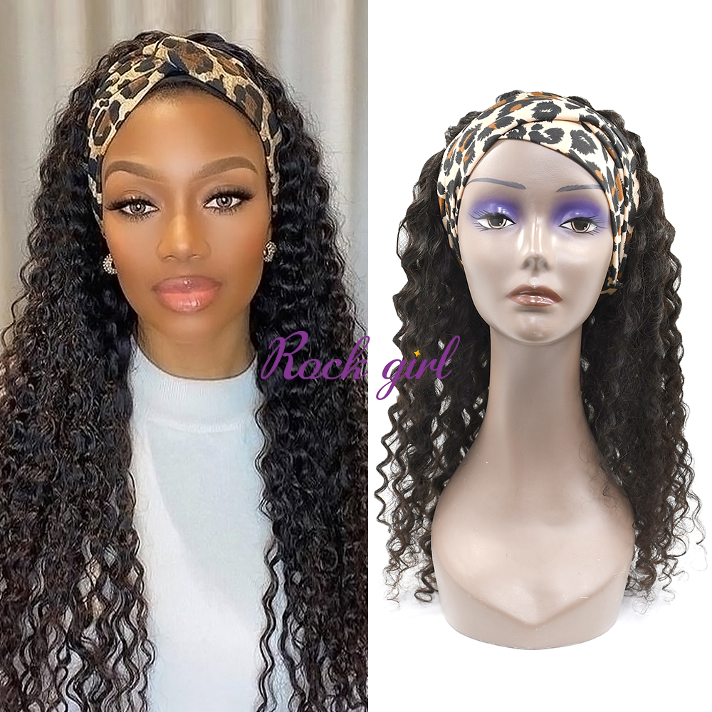 #1b Brazilian Raw Human Hair Head Band Wig Deep Curly