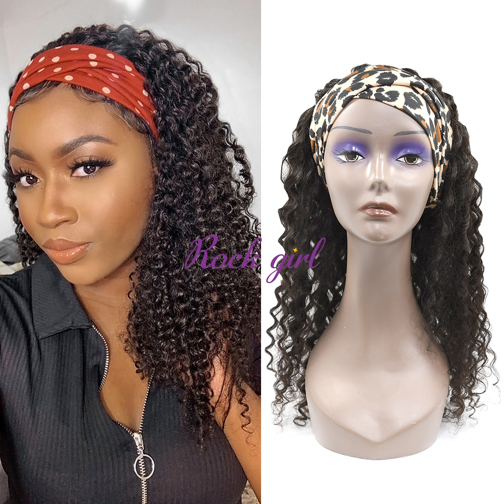 #1b Brazilian Virgin Human Hair Head Band Wig Deep Curly