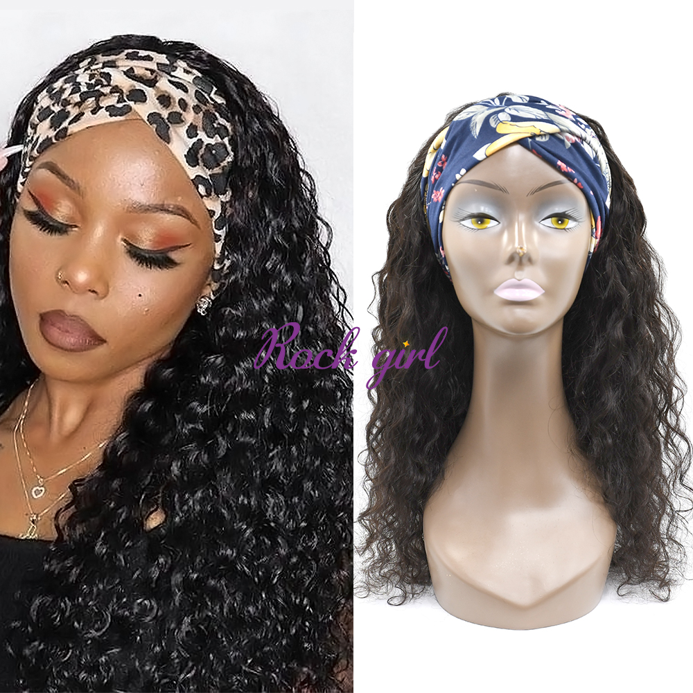 #1b Brazilian Virgin Human Hair Head Band Wig Indian Curly