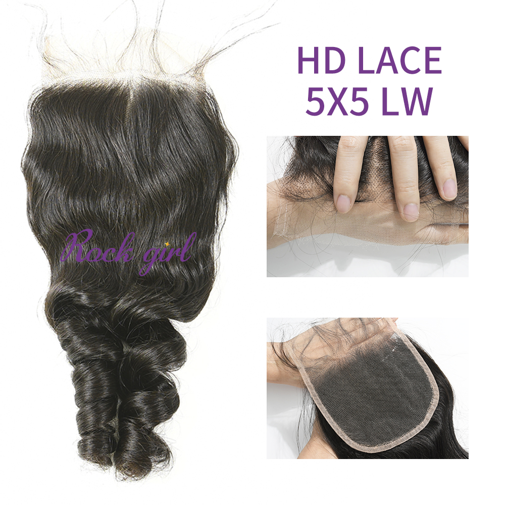 Swiss Lace Raw Human Hair Loose Wave 5x5  Lace Closure
