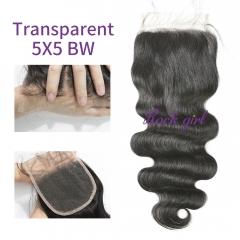Transparent Virgin Human Hair Body Wave 5x5 Lace Closure