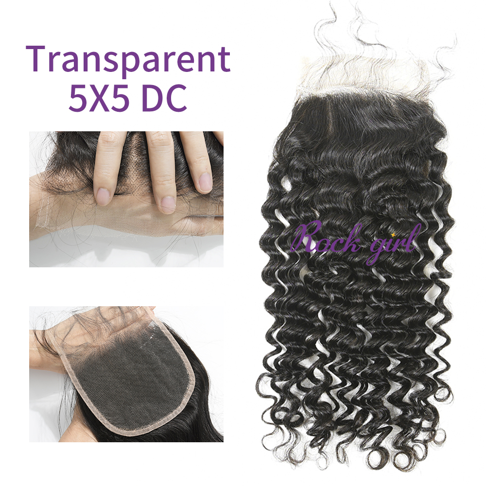 Transparent Virgin Human Hair Deep Curly 5x5 Lace Closure