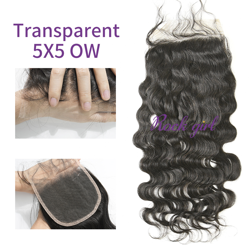Transparent Virgin Human Hair Ocean Wave 5x5 Lace Closure
