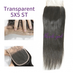 Transparent Virgin Human Hair Straight 5x5 Lace Closure