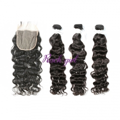 #1b Brazilian Virgin Human Hair Weft with 5×5 Closure Indian Curly