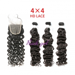 HD Lace Virgin Human Hair Bundle with 4×4 Closure Indian Curly