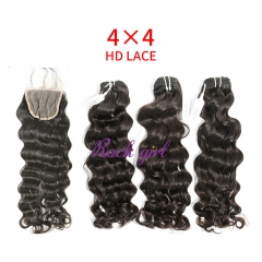 HD Lace Virgin Human Hair Bundle with 4×4 Closure Indian wave