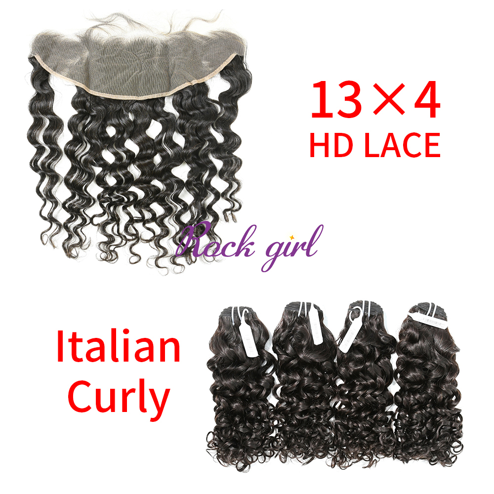 HD Lace Raw Human Hair Bundle with 13×4 Frontal Italian Curly