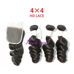 HD Lace Virgin Human Hair Bundle with 4×4 Closure Loose Wave
