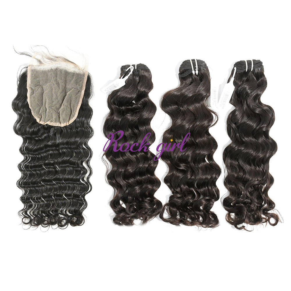 #1b Brazilian Virgin Human Hair Weft with 5×5 Closure Indian wave