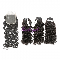 #1b Brazilian Virgin Human Hair Weft with 4x4 Closure Italy Curly
