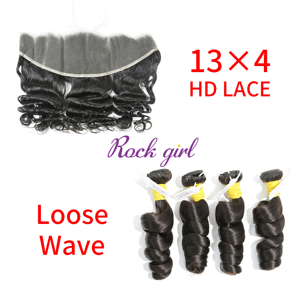 HD Lace Raw Human Hair Bundle with 13×4 Frontal Loose Wave