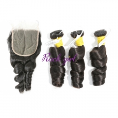 HD Lace Raw Human Hair Bundle with 4×4 Closure Loose Wave