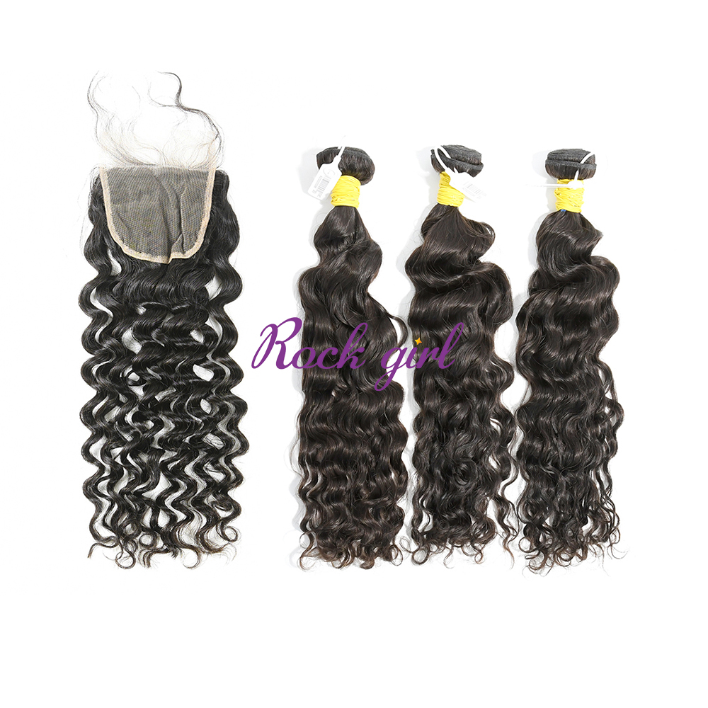 #1b Brazilian Raw Human Hair Weft with 4x4 Closure Indian Curly