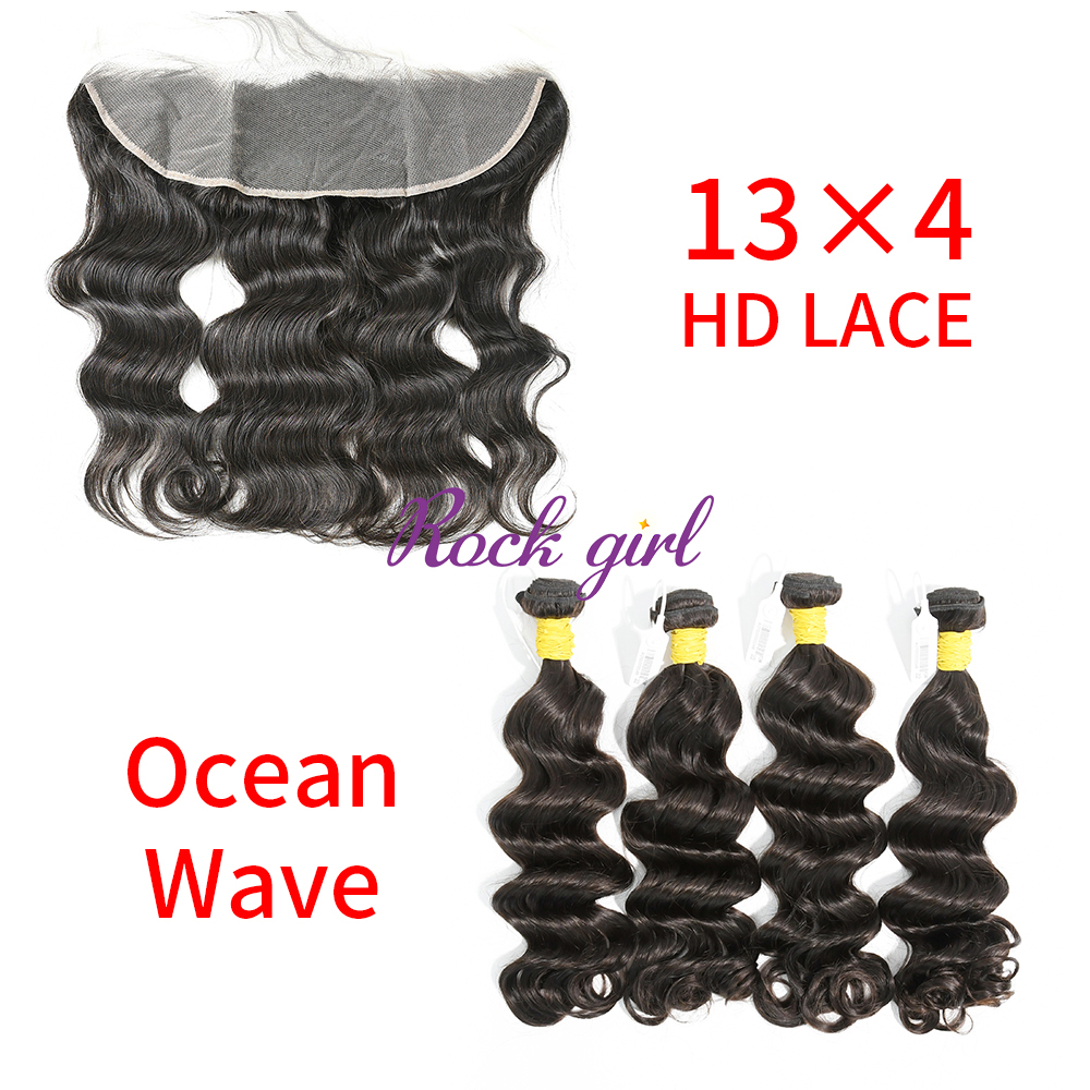 HD Lace Raw Human Hair Bundle with 13×4 Frontal Ocean Wave