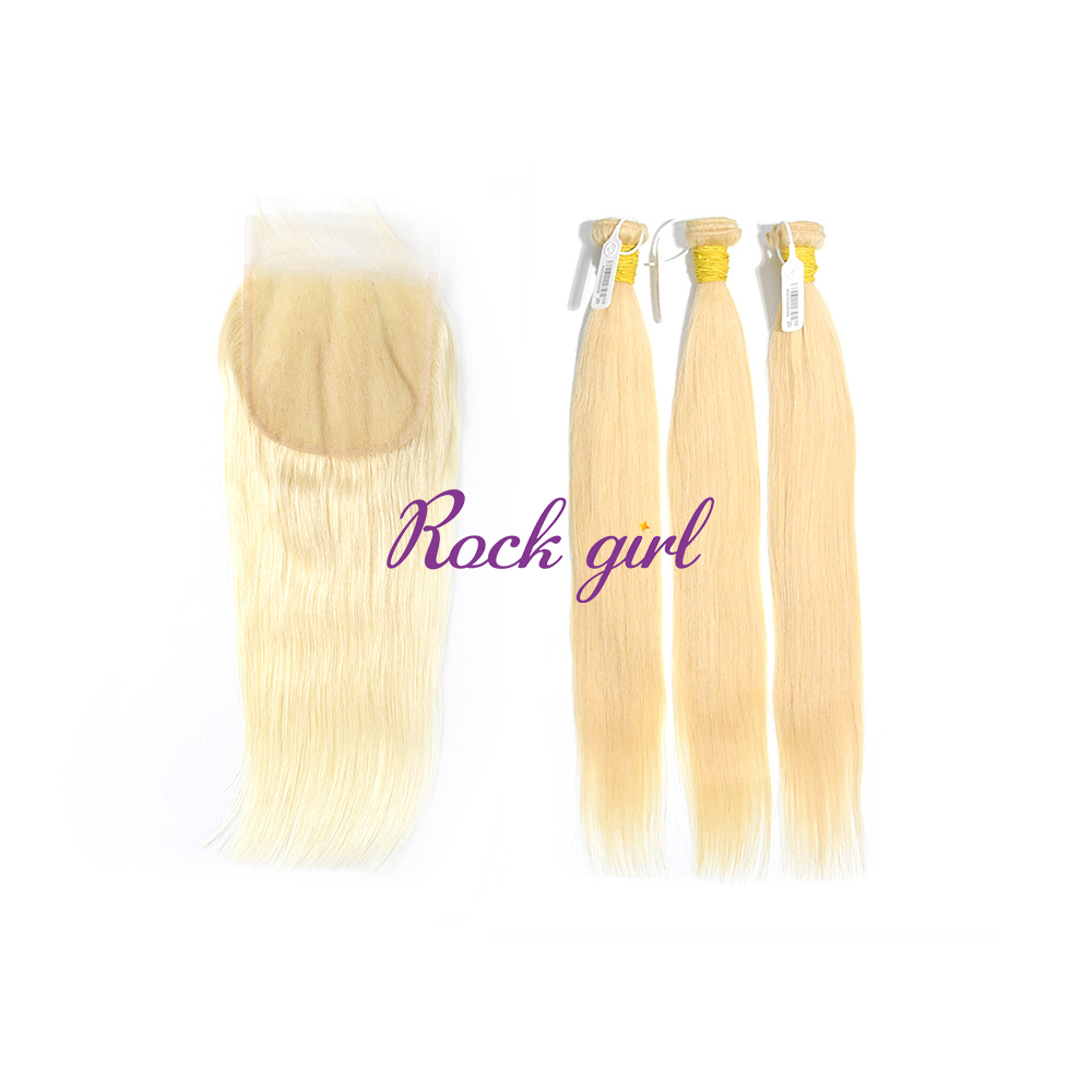 Blonde #613 European Raw Human Hair 5×5 Lace Closure With Hair Weft Straight