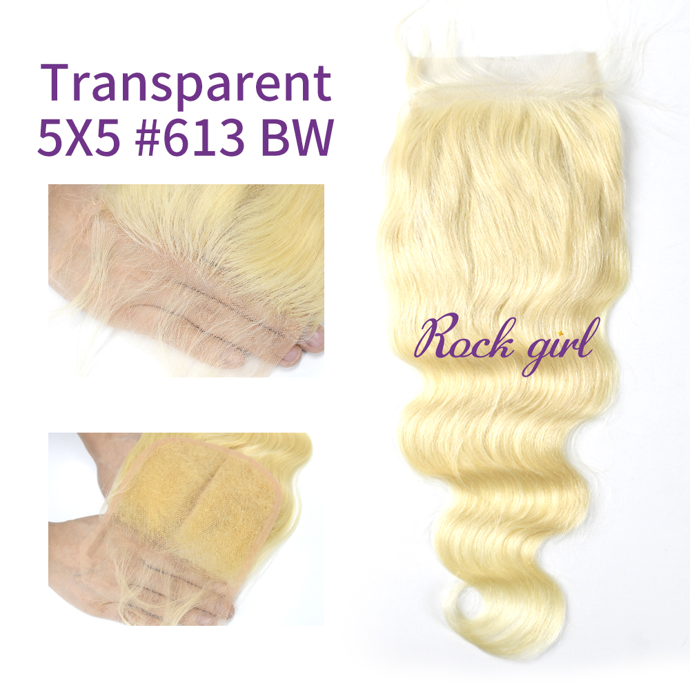 Blonde #613 European Raw Human Hair Transparent 5×5 Lace Closure Body Wave