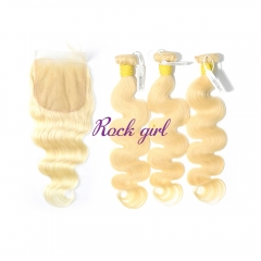 Blonde #613 European Raw Human Hair 5×5 Lace Closure With Hair Weft Body Wave
