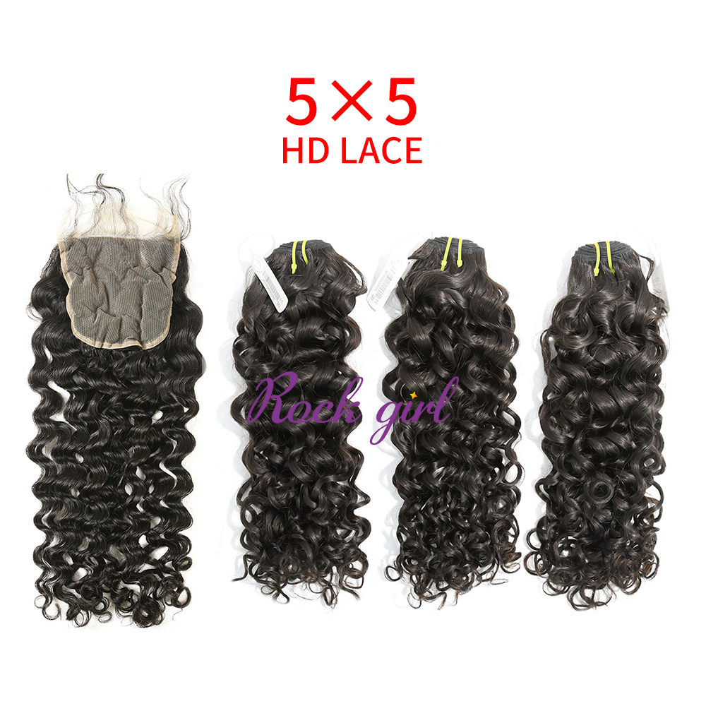 HD Lace Raw Human Hair Bundle with 5×5 Closure Italian Curly
