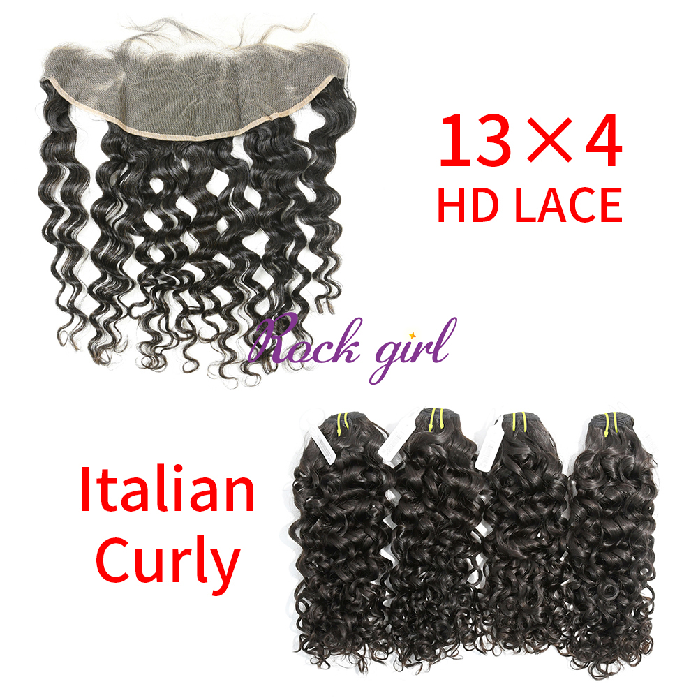 HD Lace Raw Human Hair Bundle with 13×4 Frontal Italian Curly