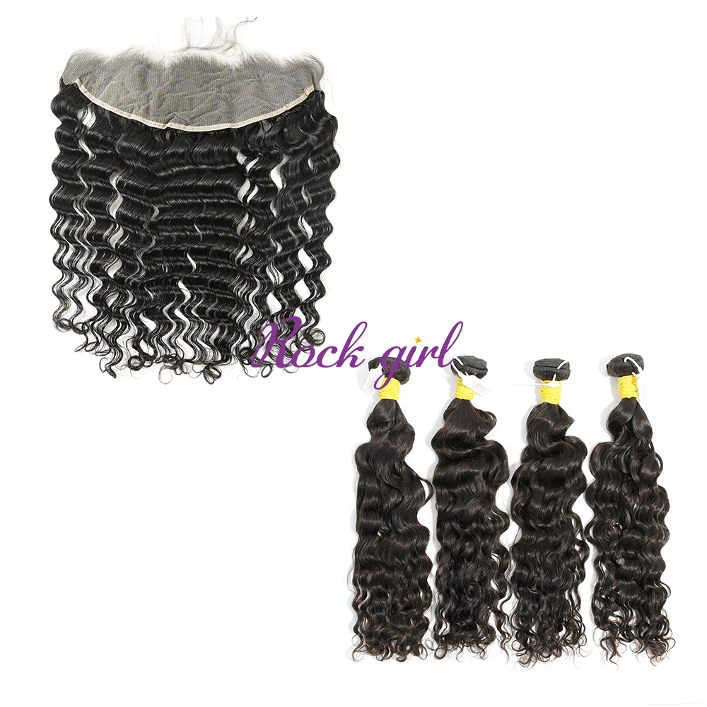 #1b Brazilian Raw Human Hair Weft with 13×4 Frontal Indian Curly