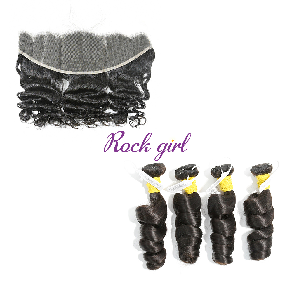 #1b Brazilian Raw Human Hair Weft with 13×4 Frontal Loose Wave