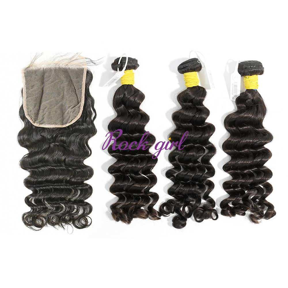 #1b Brazilian Raw Human Hair Weft with 5×5 Closure Deep Wave