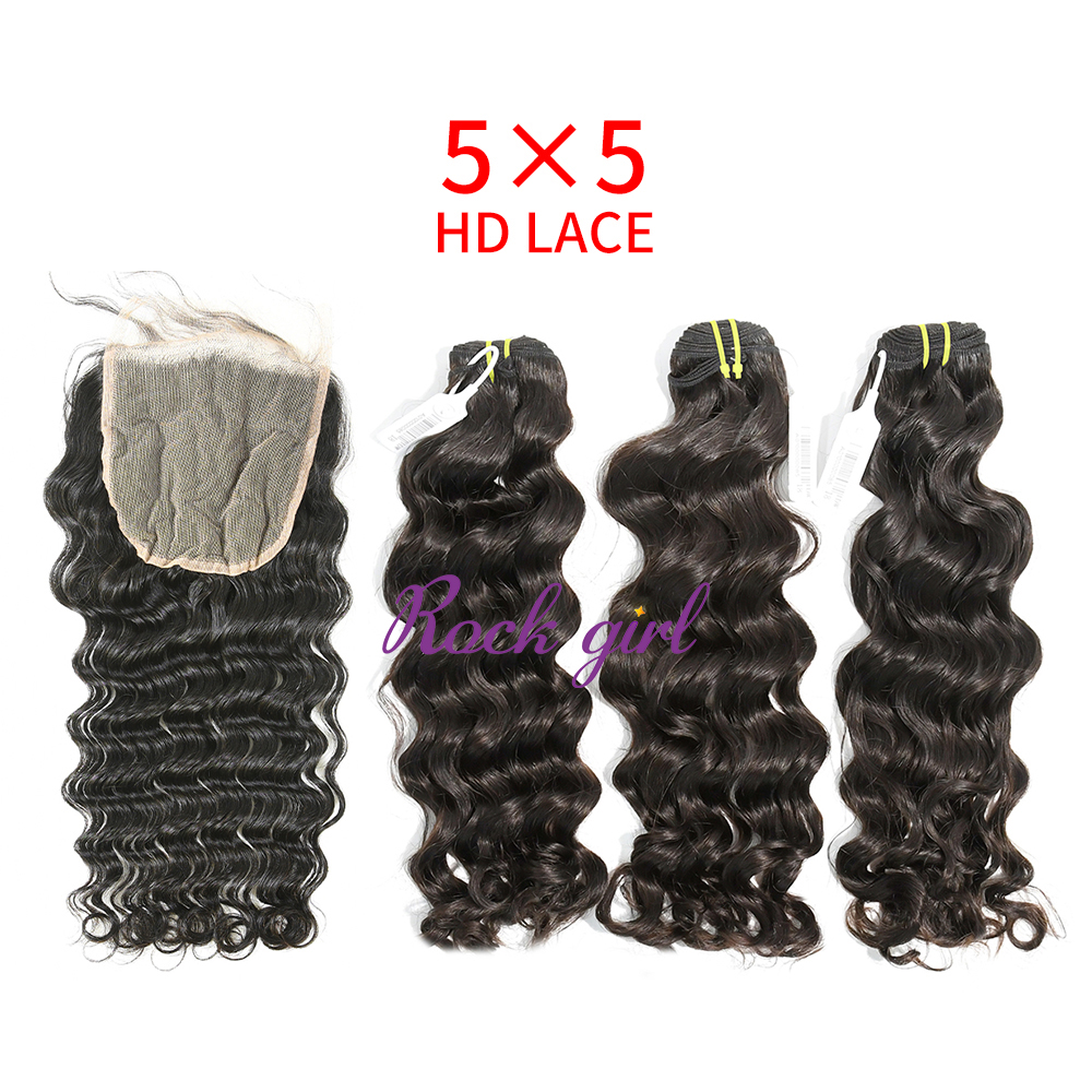 HD Lace Raw Human Hair Bundle with 5×5 Closure Indian wave