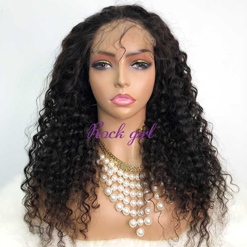 #1b Brazilian Virgin Human Hair Transparent 5x5 closure wig Deep Curly