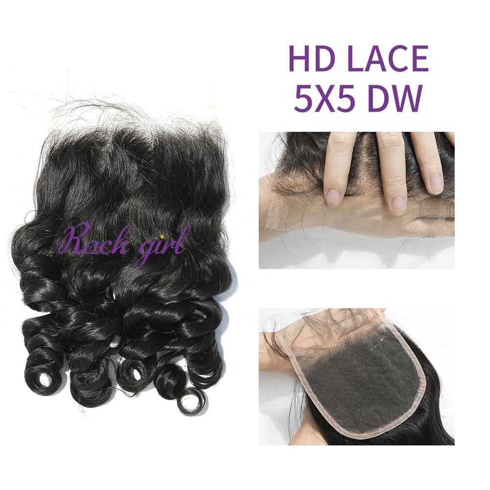 Swiss HD Lace Raw Human Hair Deep Wave 5x5  Lace Closure