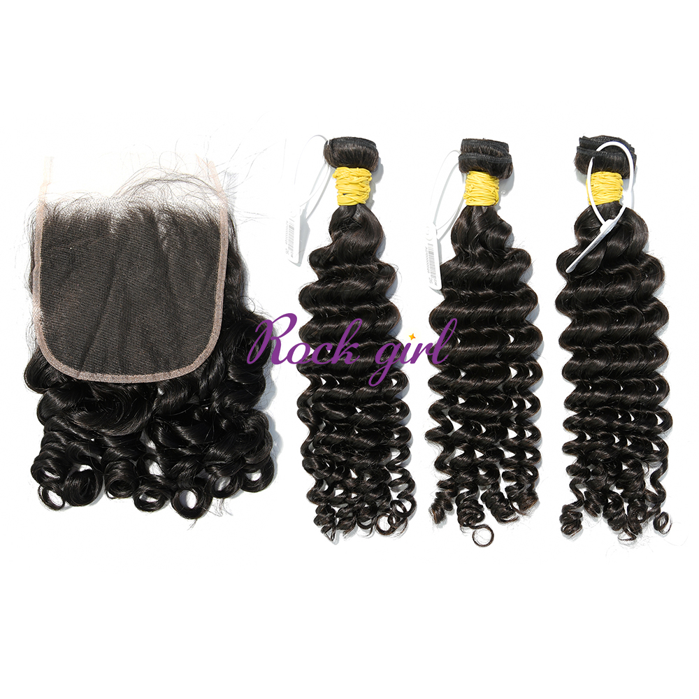 #1b Brazilian Raw Human Hair Weft with 5×5 Closure Deep Wave