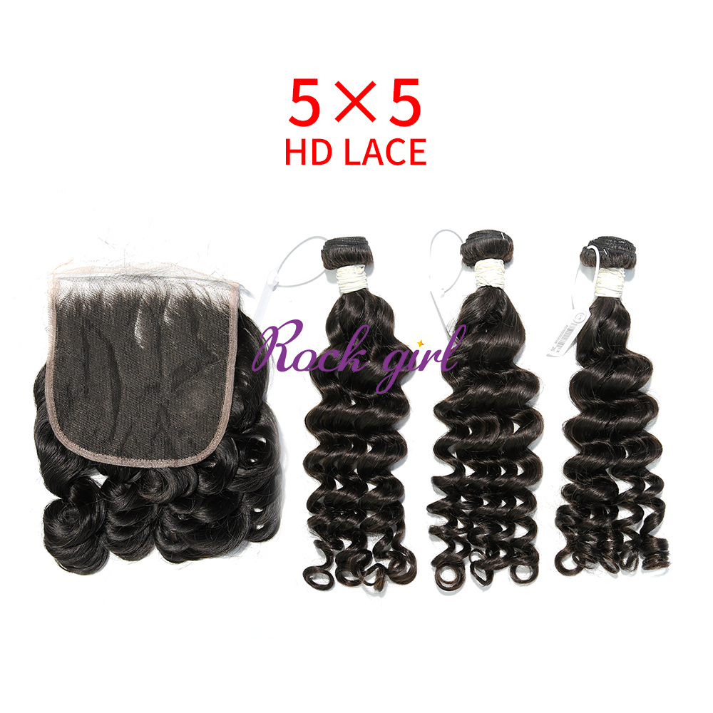 HD Lace Virgin Human Hair Bundle with 5X5 Closure Loose Wave