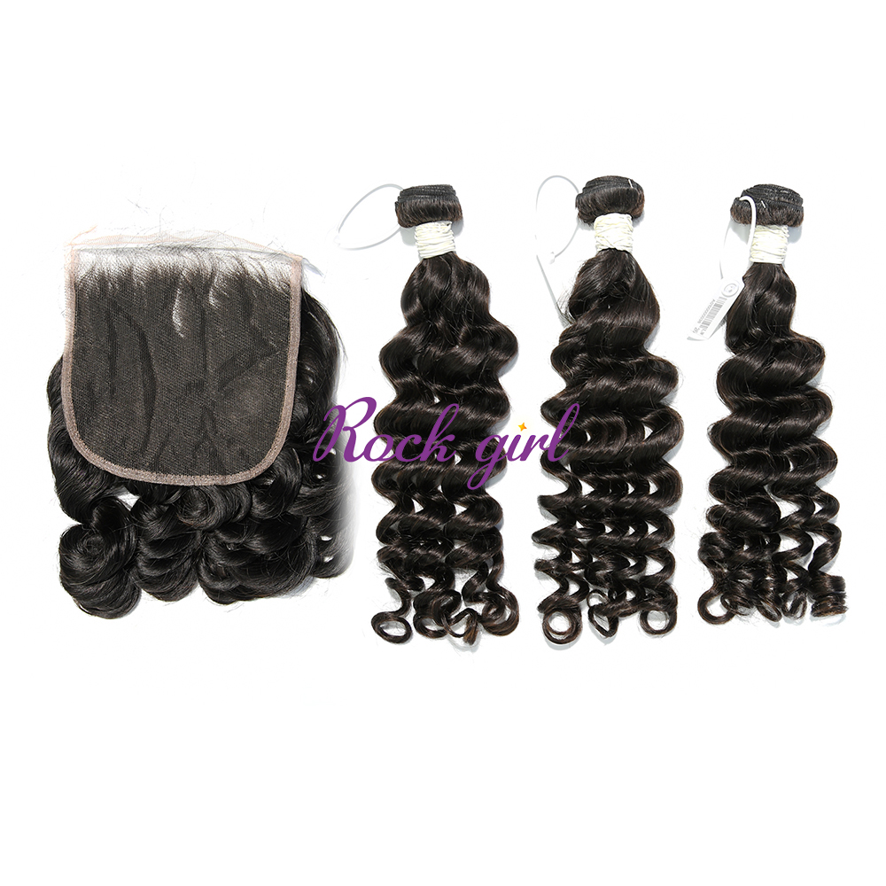 #1b Brazilian Virgin Human Hair Weft with 5×5 Closure Loose Wave