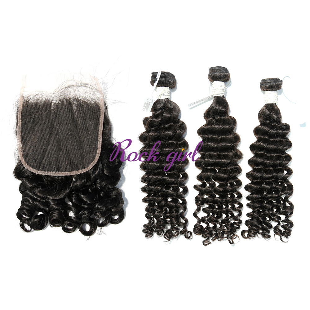 #1b Brazilian Virgin Human Hair Weft with 5×5 Closure Deep Wave