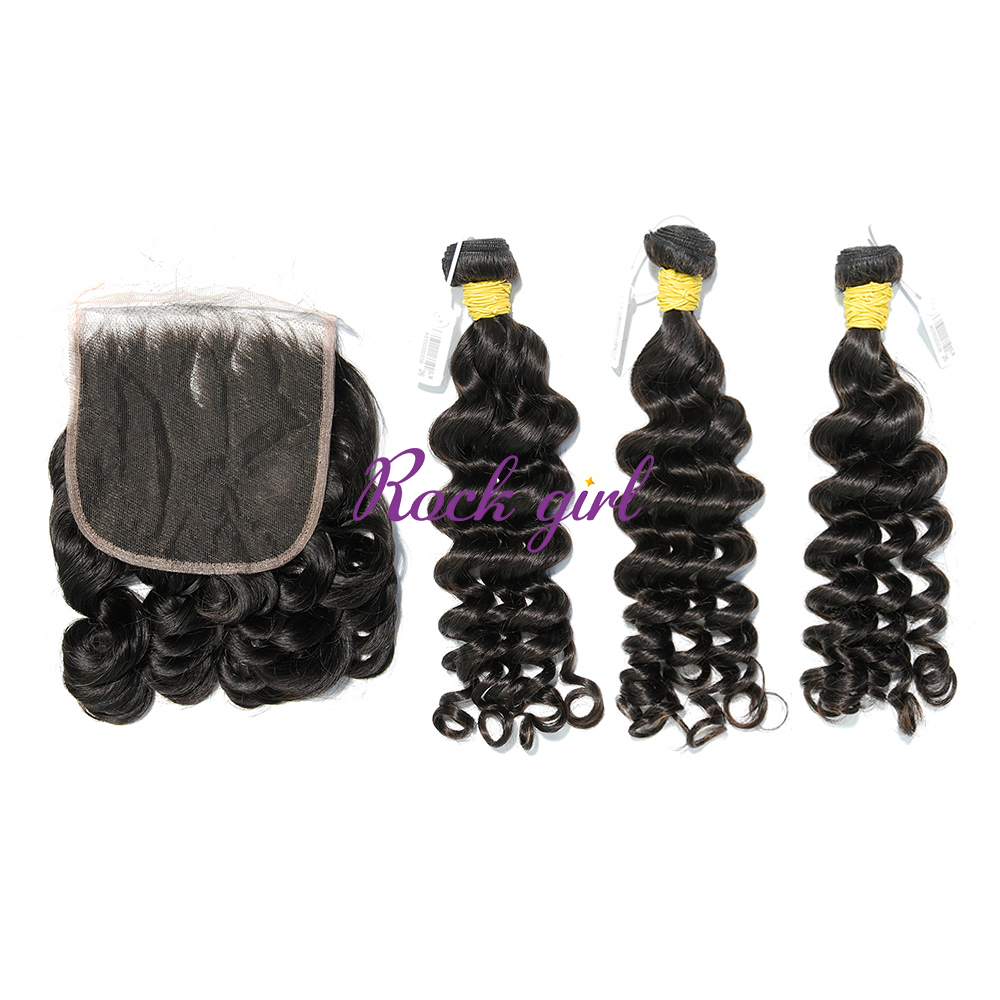 #1b Brazilian Raw Human Hair Weft with 5×5 Closure Loose Wave