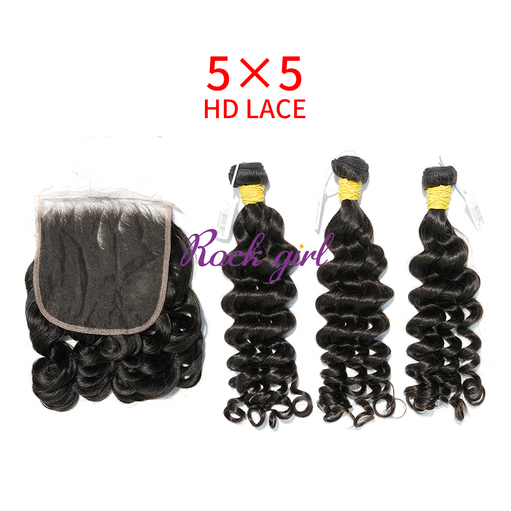 HD Lace Raw Human Hair Bundle with 5×5 Closure Loose Wave